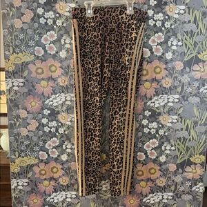 Adidas Leopard Print Leggings with tan stripes